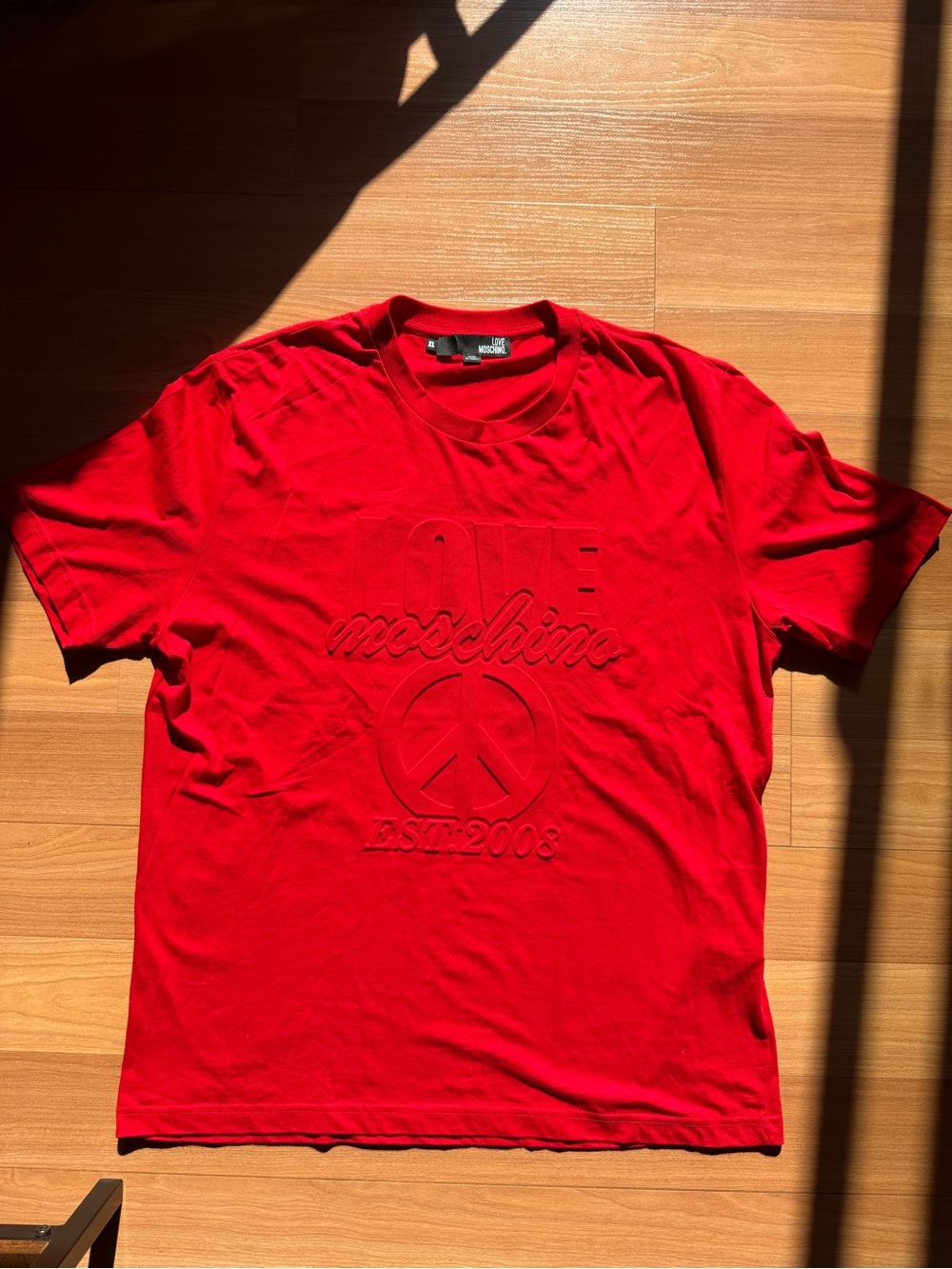 Moschino Men's Red Embossed Logo T-Shirt Size XL